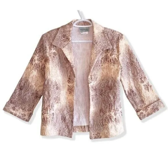 Vintage 90s Baroque Paisley Blazer Gold Beige Jacket