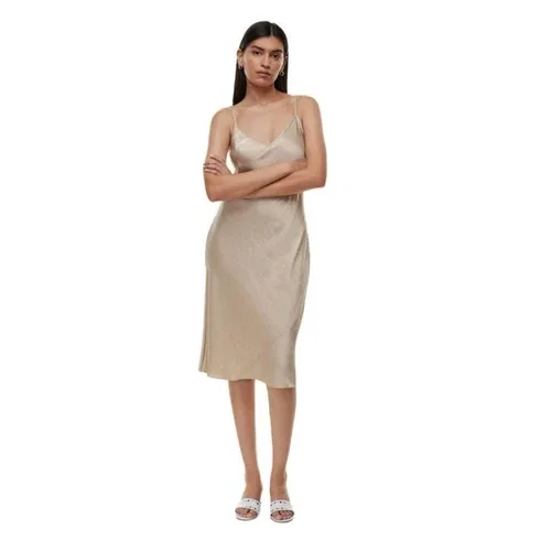 Wilfred Slip Satin Midi Dress - HUMUS BEIGE - Size Small