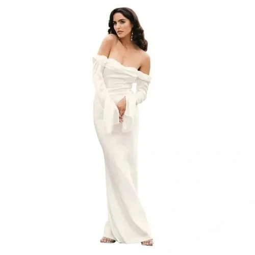 MESHKI- Giselle Off Shoulder Cowl Neck Maxi Dress - White- Brida