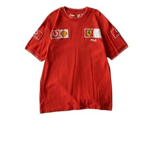 Fila x Ferrari - VINTAGE Y2K- Embroidered Textured Tee (L)🏎️🏁❤️✨