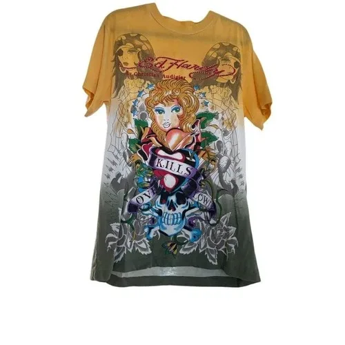 Ed Hardy Tee - VINTAGE Y2K- Mens Size Large 💀🌹✨
