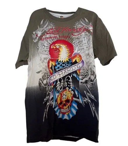 Ed Hardy - Vintage Y2K Rhinestone Tattoo T-Shirt XL🌹💀✨