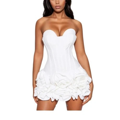FASHION NOVA- Blessed Beauty Ruffle Rosette Dress - SMALL - photo 2