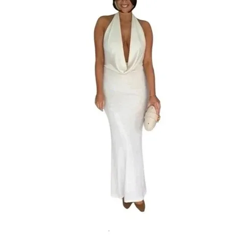 ZARA - DRAPED HALTER NECK DRESS - COLOUR: WHITE- S