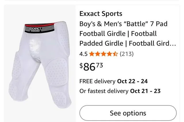 Exxact Sports Men’s Football Padded Girdle size Adult Medium