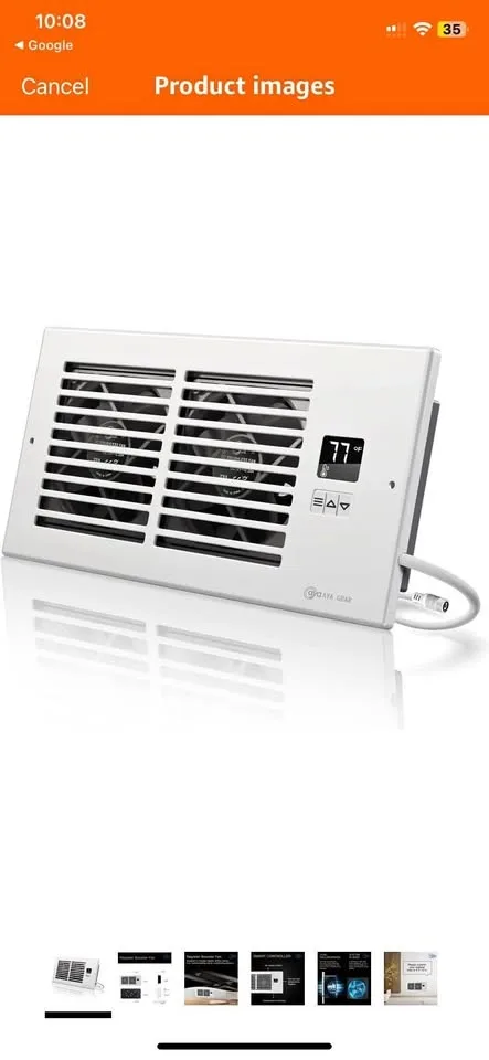 Heating Cooling Smart Register Booster Vent Fan Fits 4” x 10”