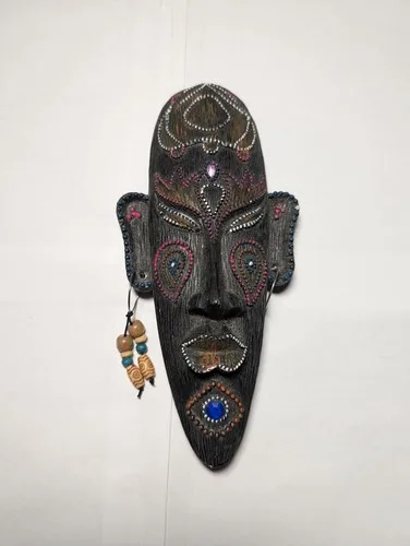 Vintage African rein Tribal Wall Masks 1970s Hand Painted Resin