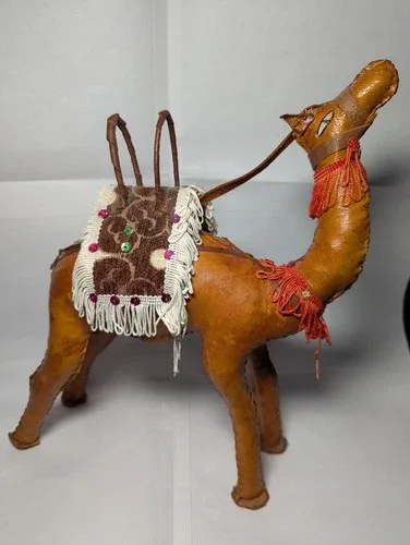 VINTAGE HANDMADE LEATHER CAMEL FIGURINE