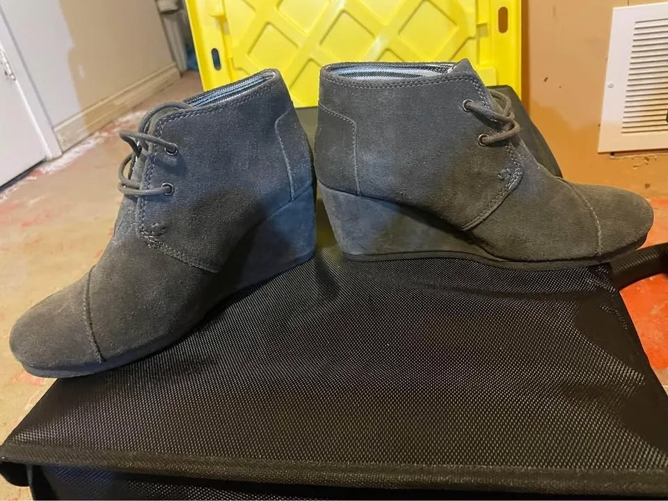 Toms grey suede wedge booties image indicator(6)