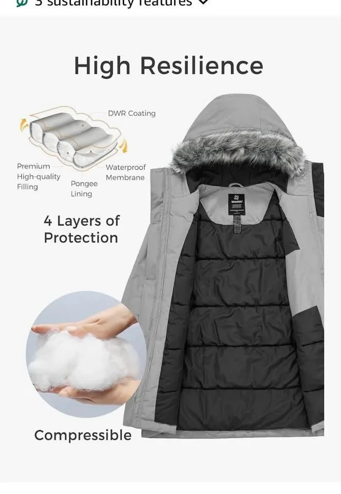 New Small Women's Winter Jacket Long Puffer Hooded Parka image indicator(3)