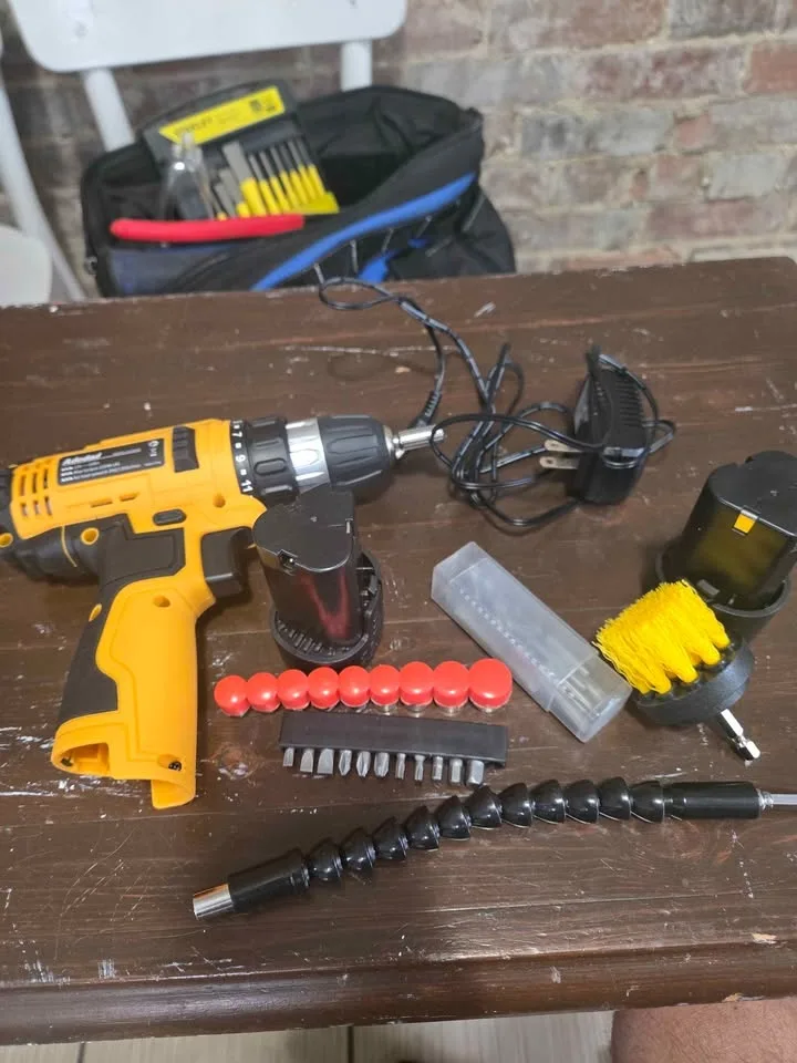 Home tool kit with drill and other attachments image indicator(2)