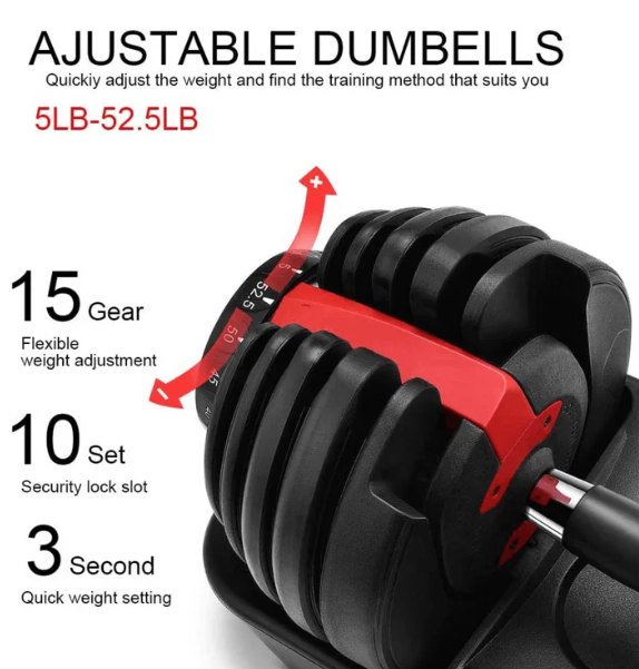5-52.5 lb Adjustable Dumbbell Set w/ Hand Grip, New - photo 4