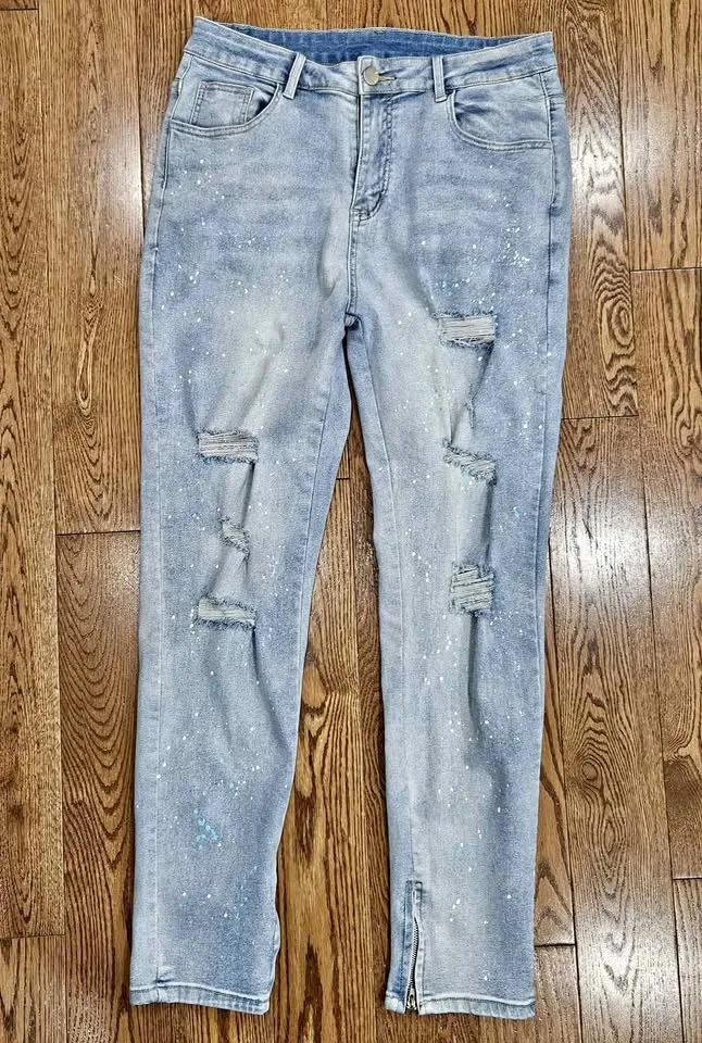 Denim Splatter-Paint Jeans L