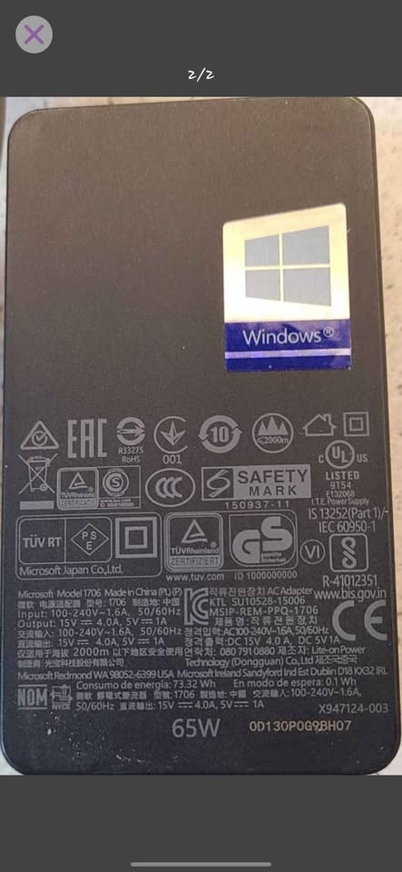 Original Microsoft surface 65W power supply - photo 2