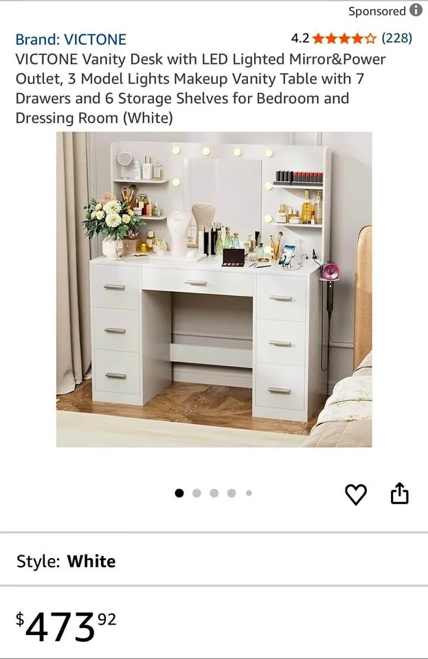 VICTONE Vanity Desk with LED Mirror