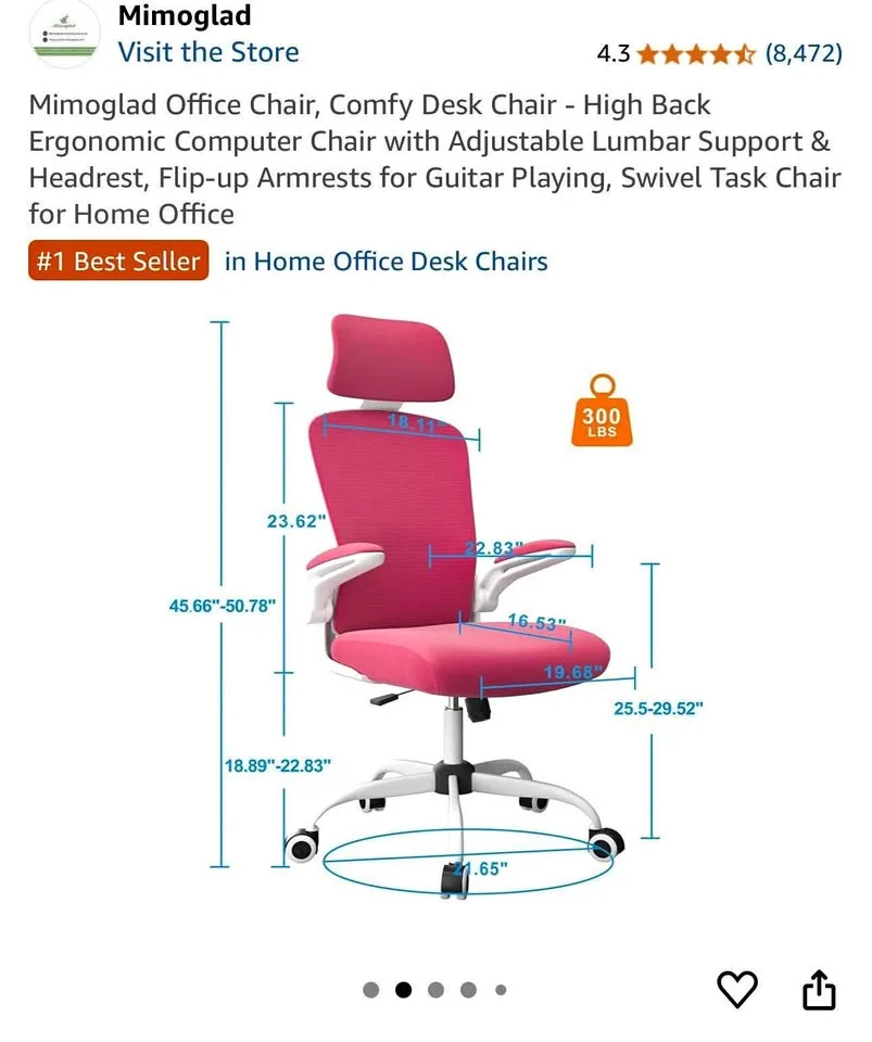 Pink Ergonomic Swivel Chair - Open Box thumbnail
