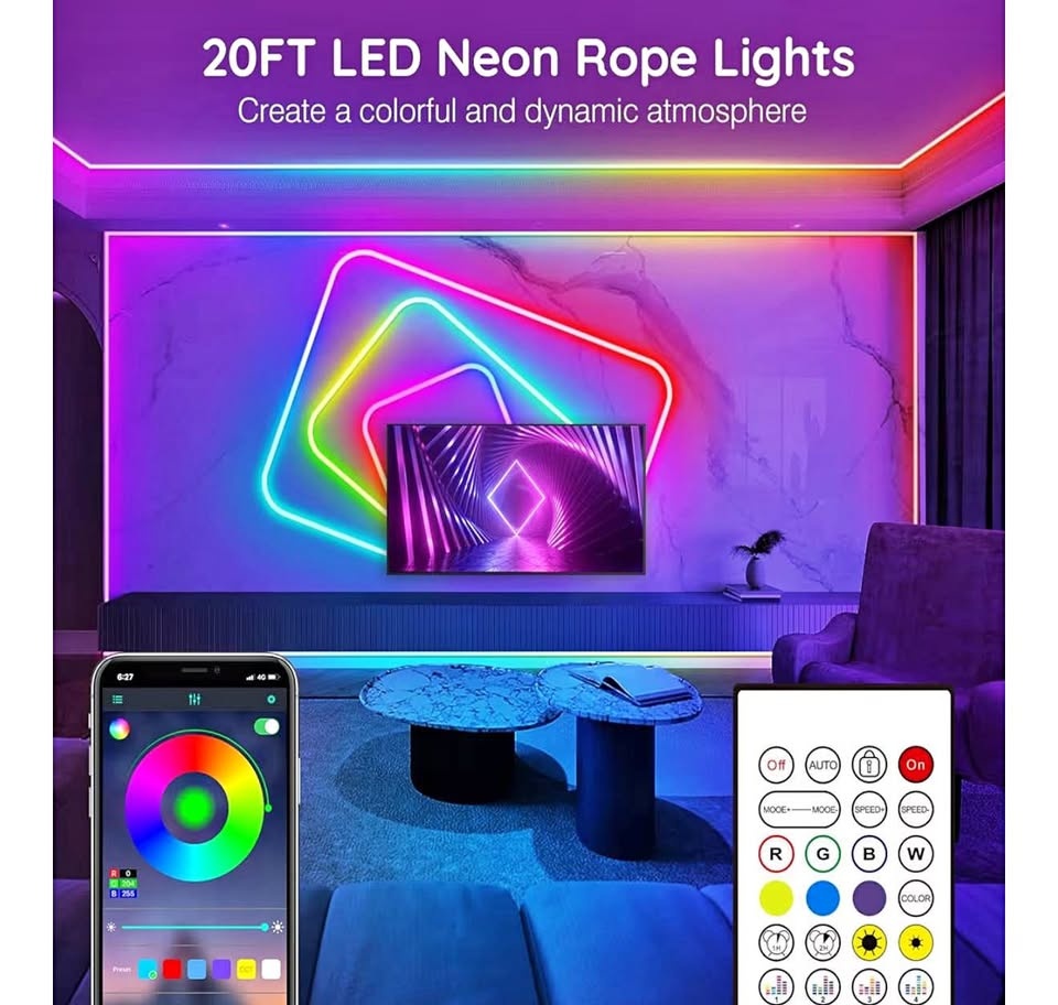 New 20Ft Neon Rope Lights with Remote and App