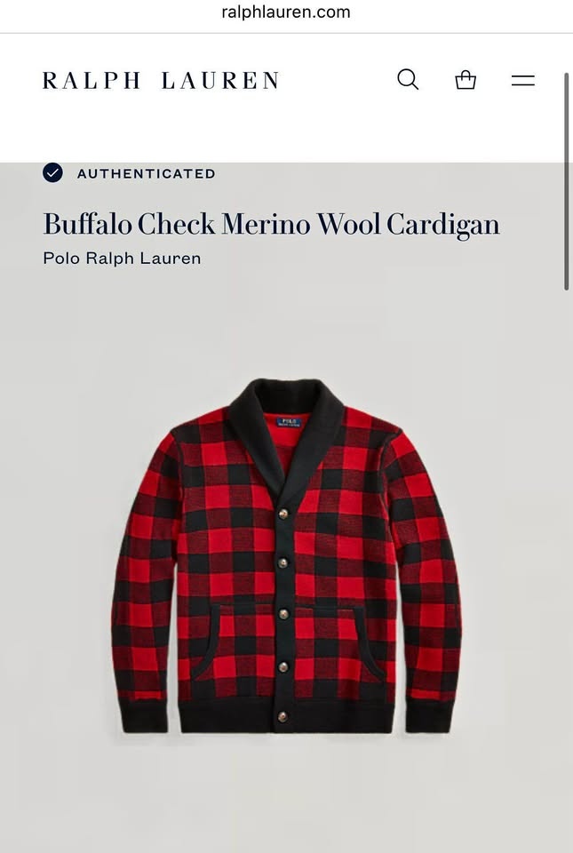 New Polo Ralph Lauren Buffalo Check Merino Wool Cardigan