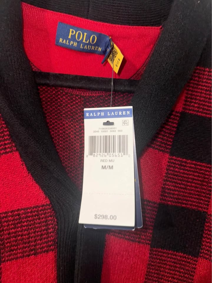 New Polo Ralph Lauren Buffalo Check Merino Wool Cardigan - photo 2