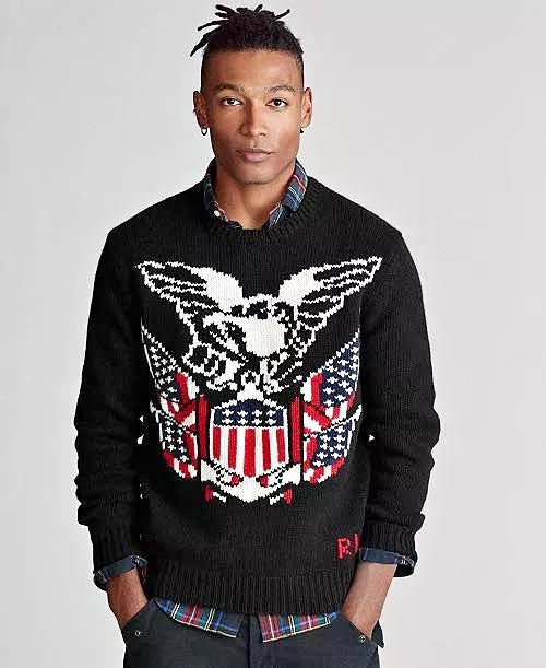 New Medium Polo Ralph Laure. Men's Eagle Wool-Cashmere Sweater