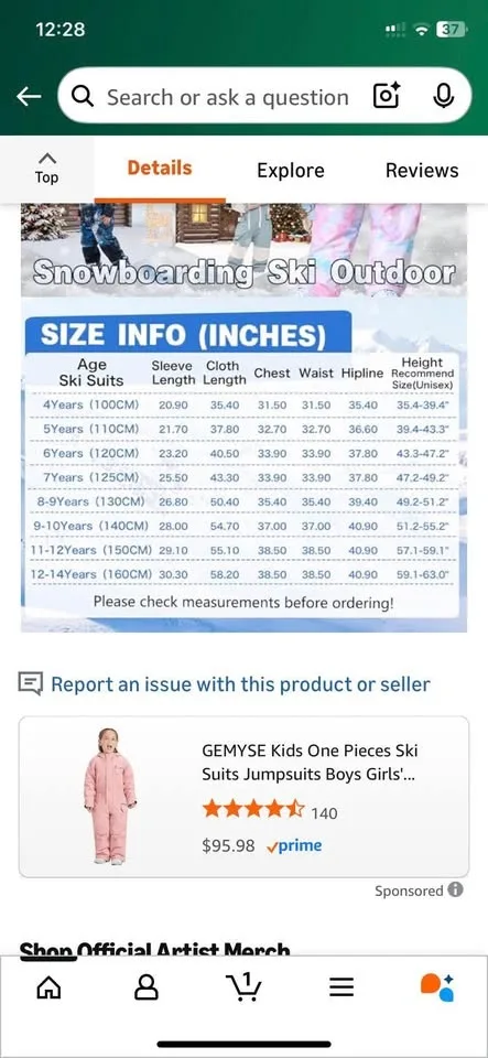 2 Ski/Snowboard Suits Size 130cm (Fits 8-9 Years) image indicator(8)