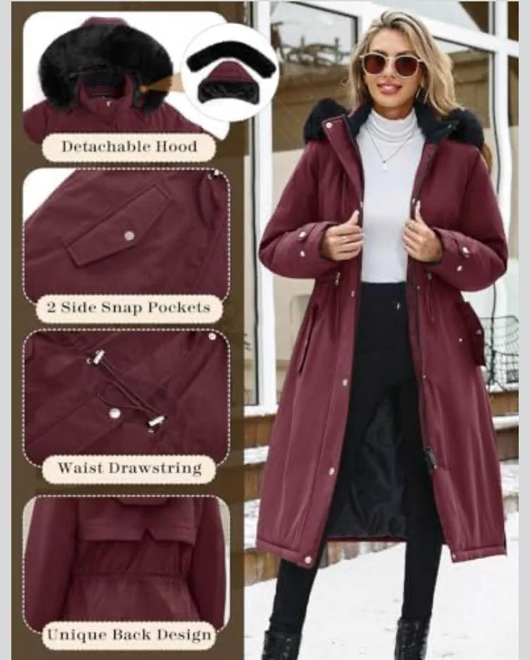 New Large Women Winter Long Coat Fleece Lined Warm, Waterproof W image indicator(2)