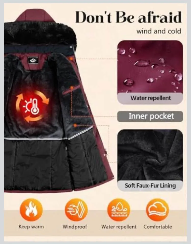 New Large Women Winter Long Coat Fleece Lined Warm, Waterproof W image indicator(3)