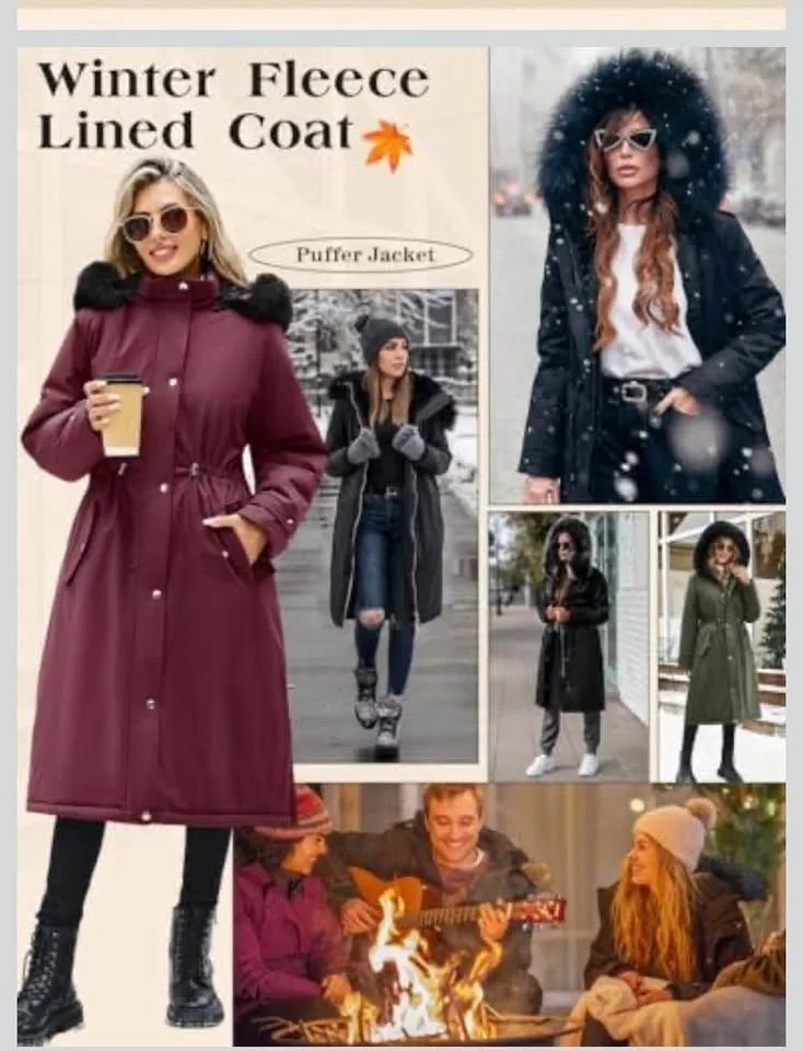 New Large Women Winter Long Coat Fleece Lined Warm, Waterproof W image indicator(5)