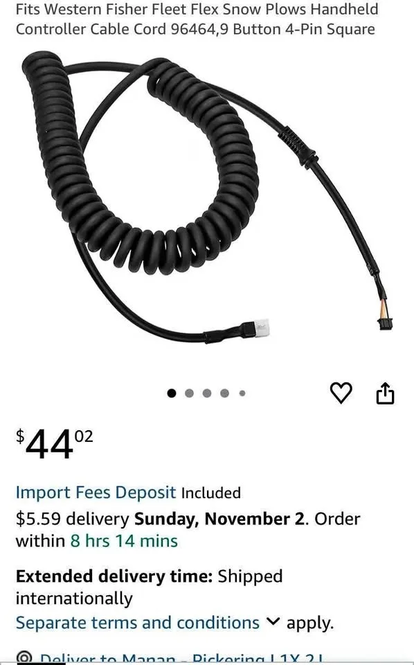 Fits Western Fisher Snow Plow Controller Cable