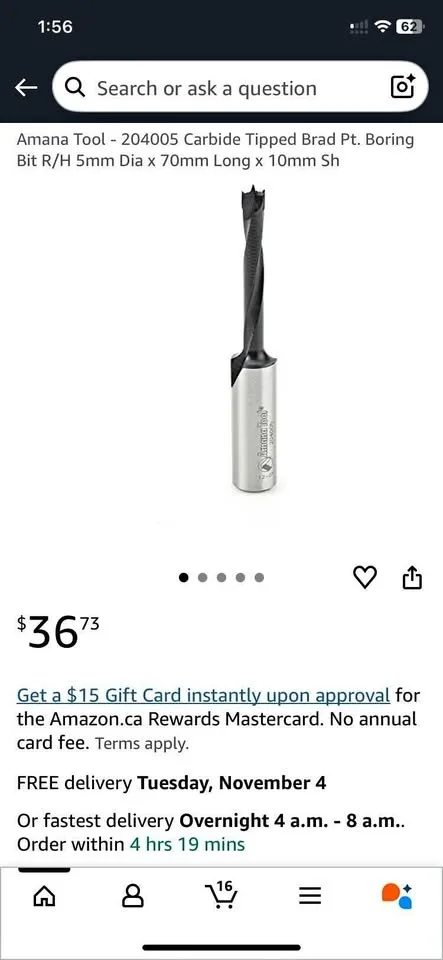 Amana Tool - 204005 Carbide Tipped Brad Pt. Boring Bit