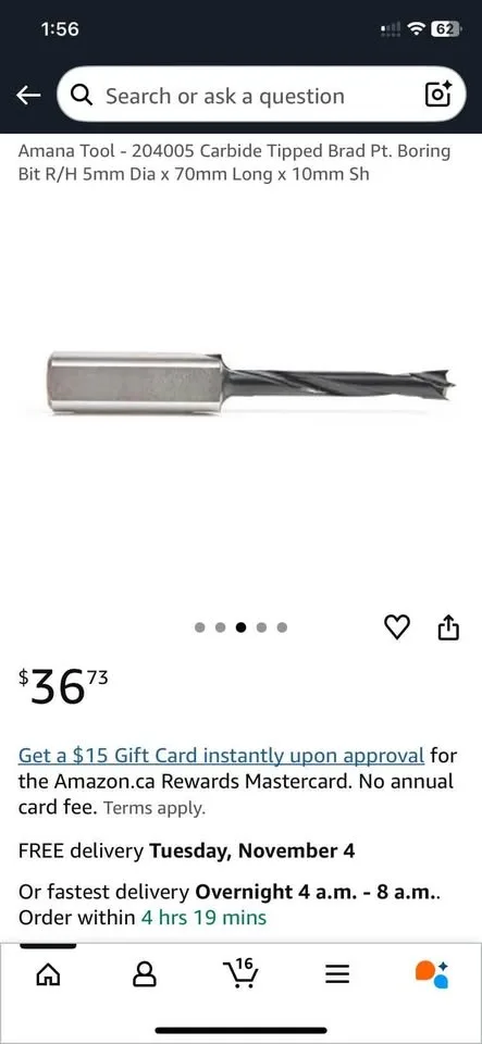 Amana Tool - 204005 Carbide Tipped Brad Pt. Boring Bit image indicator(2)