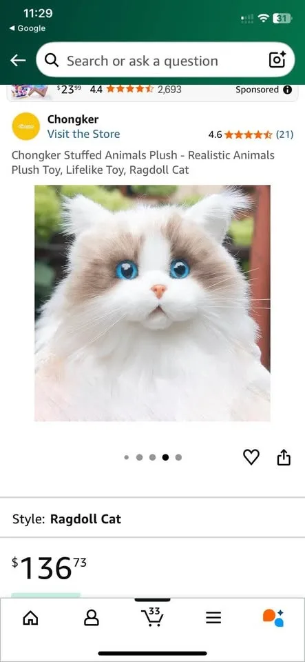 Chongker Stuffed Animals Plush - Ragdoll Cat image indicator(9)