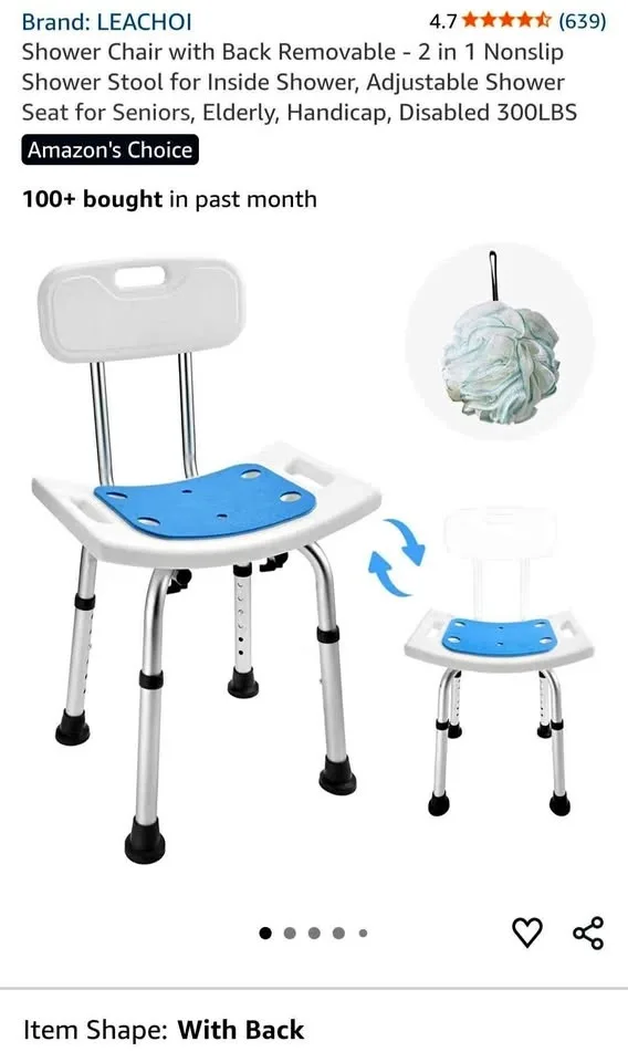 Shower Chair with Back Removable
