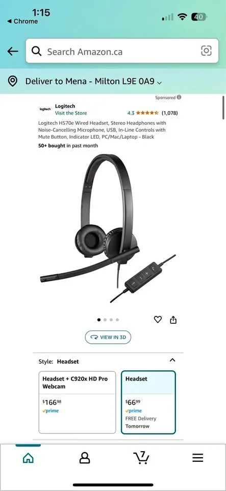 Logitech headset (w/ volume & answer controls)