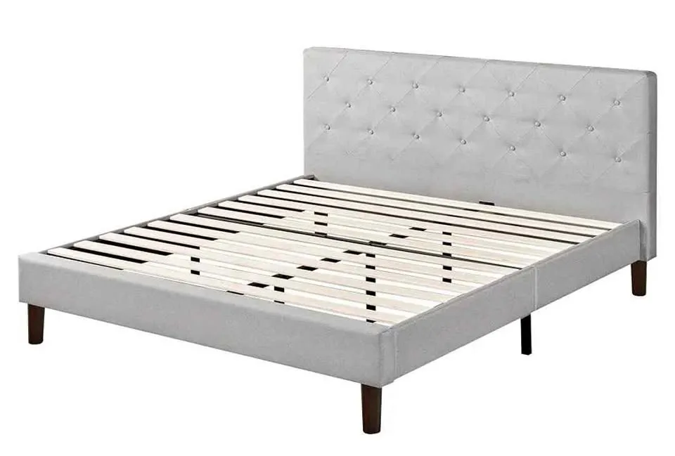 Zinus King Upholstered Diamond Stitched Bed Frame NEW