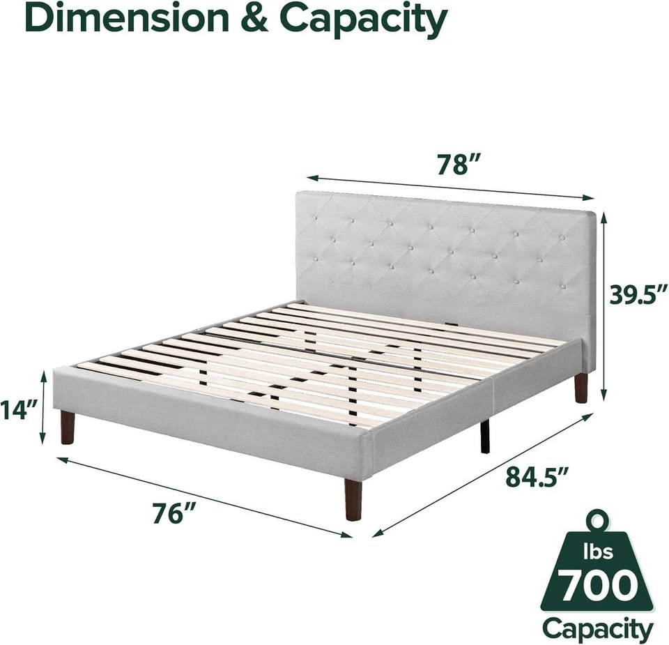 Zinus King Upholstered Diamond Stitched Bed Frame NEW - photo 2