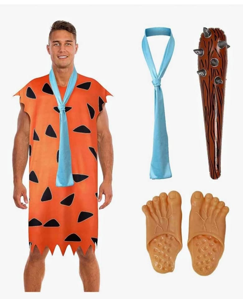 Fred Flintstone-style adult caveman costume set.