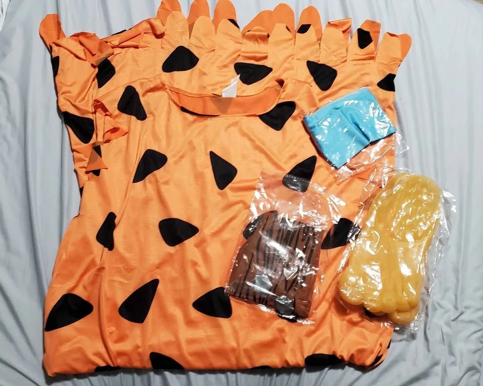 Fred Flintstone-style adult caveman costume set. image indicator(4)