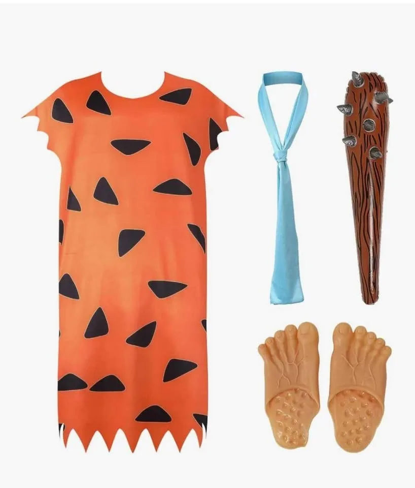 Fred Flintstone-style adult caveman costume set. image indicator(9)
