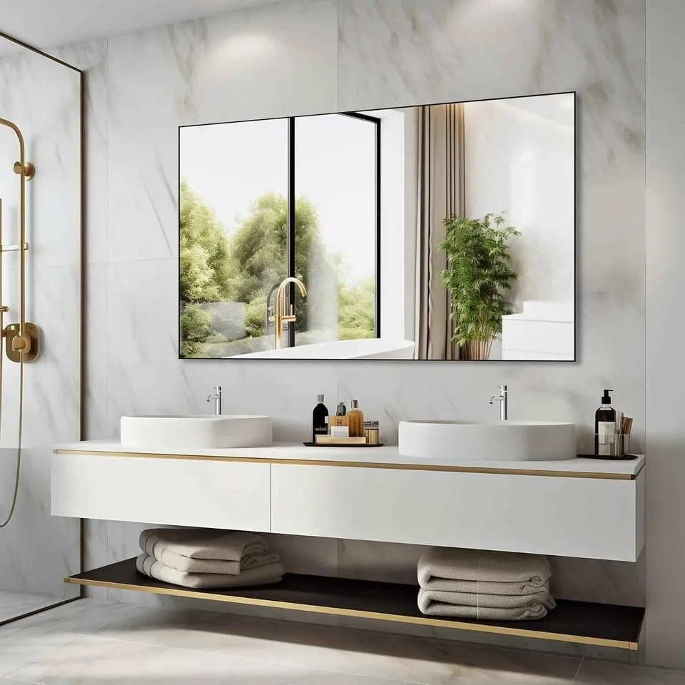 WONSTART 60 x 36 Inch Black Alumimum Frame Rectangle Mirror for