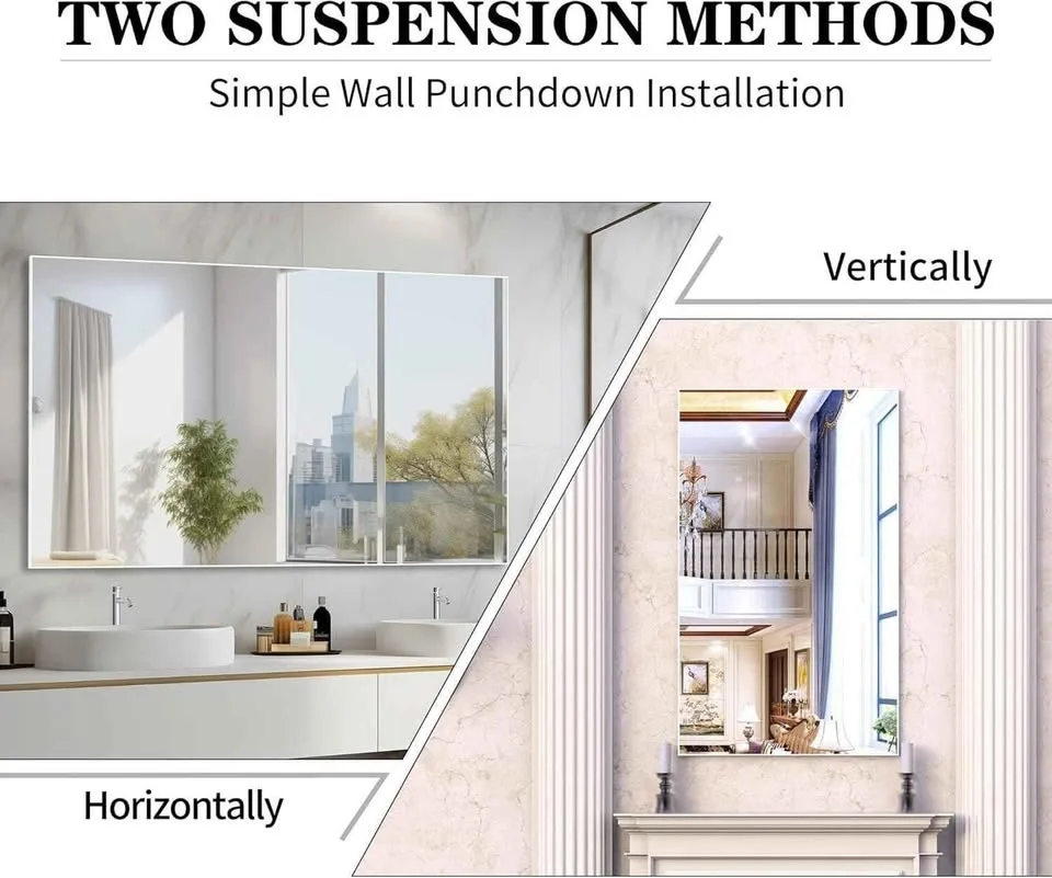 WONSTART 60 x 36 Inch Black Alumimum Frame Rectangle Mirror for image indicator(5)