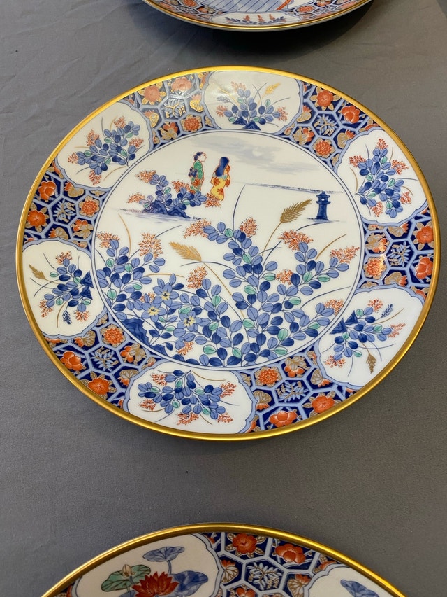 6Vintage Japanese Porcelain Geisha Girl Plates 9" Signed Imari - photo 3