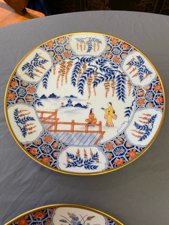 6Vintage Japanese Porcelain Geisha Girl Plates 9" Signed Imari - photo 4
