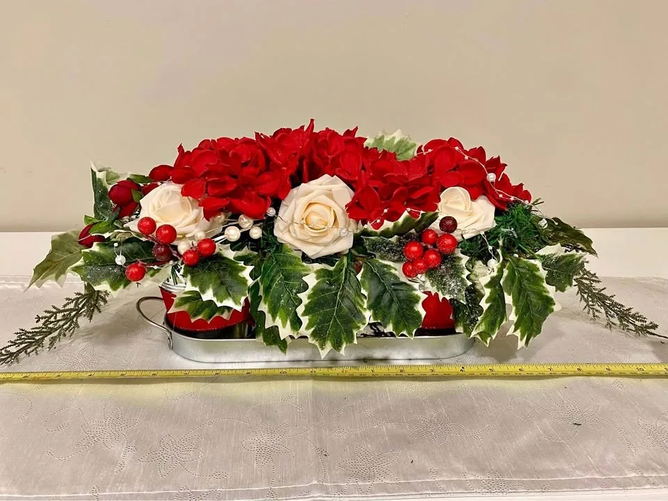 Handmade Holly Jolly Festive Centrepiece with Led lights