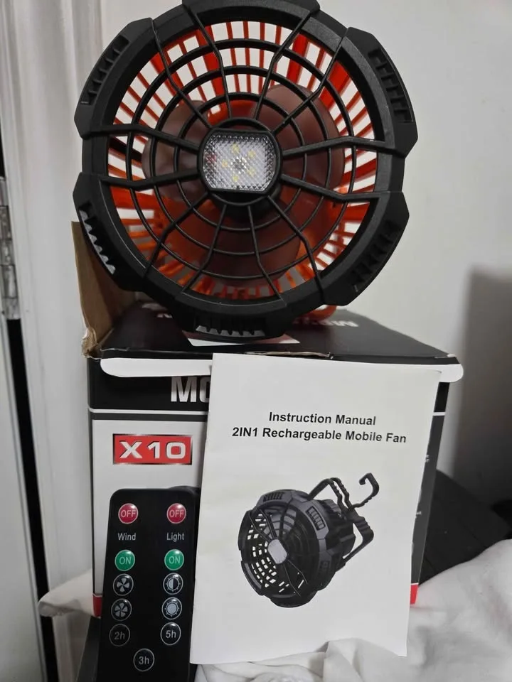 Camping Fan Rechargeable Battery Operated USB with Light image indicator(2)