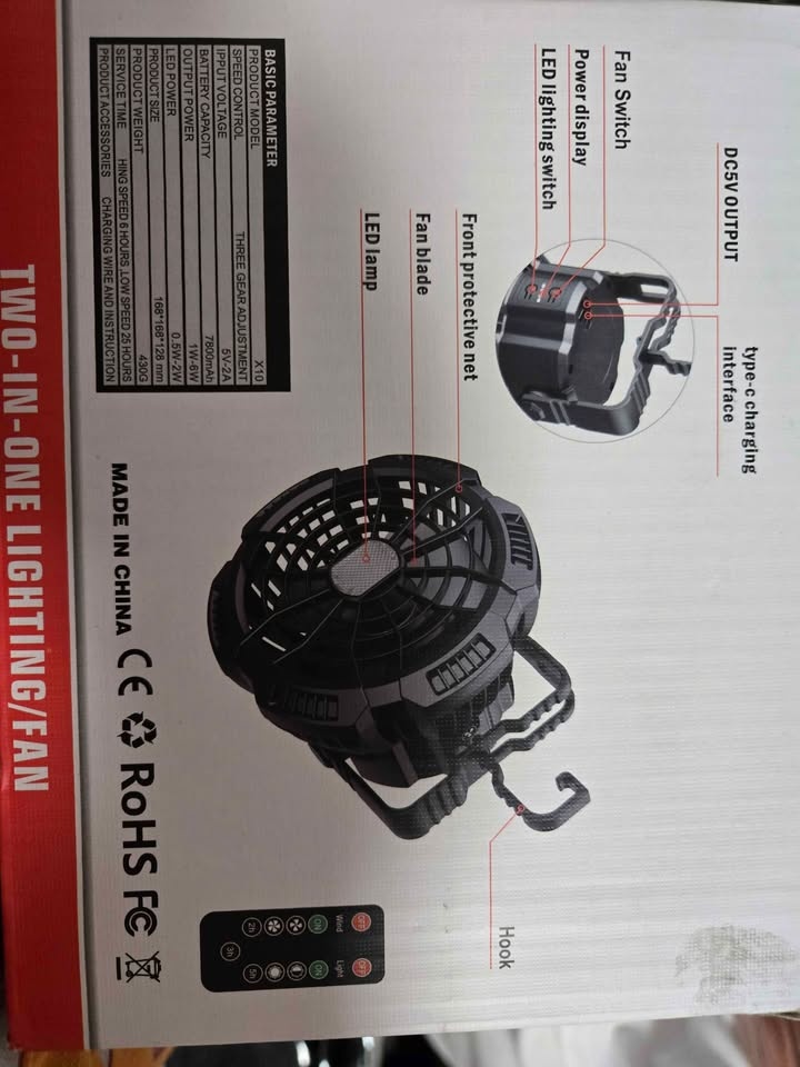 Camping Fan Rechargeable Battery Operated USB with Light - photo 3