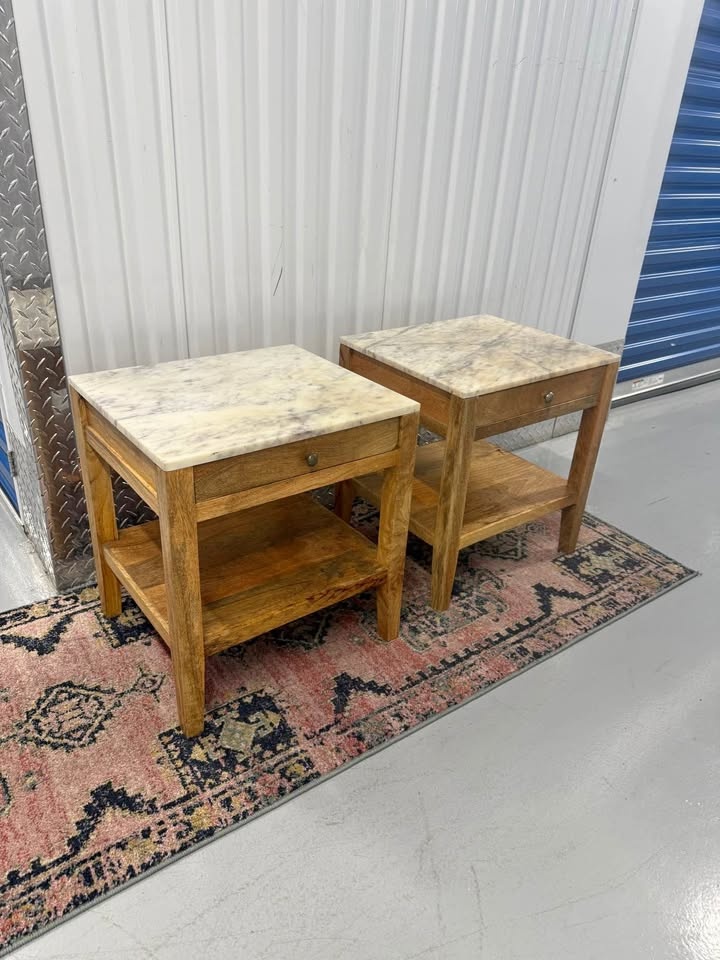 Solid Marble Side Table Pair