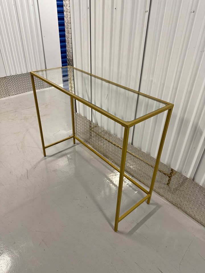 Gold Metal And Mordern Glass Console