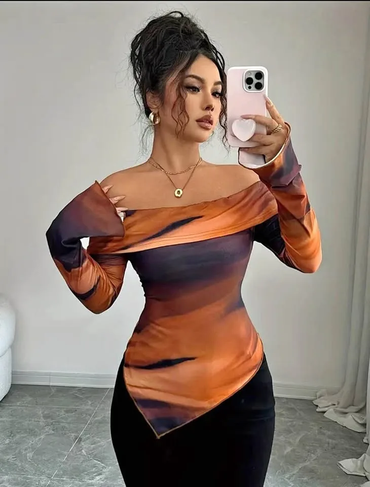 Off-Shoulder Asymmetric Mesh Top – Brand New -Size small