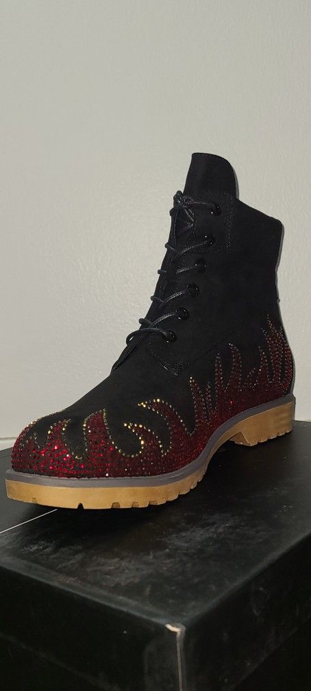 Size 10W Rhinestone FLAME Work BOOTS